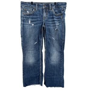 Silver Jeans Co Lola Bootcut Distressed Dark Wash Jeans W32 Raw Hem L15155CM252